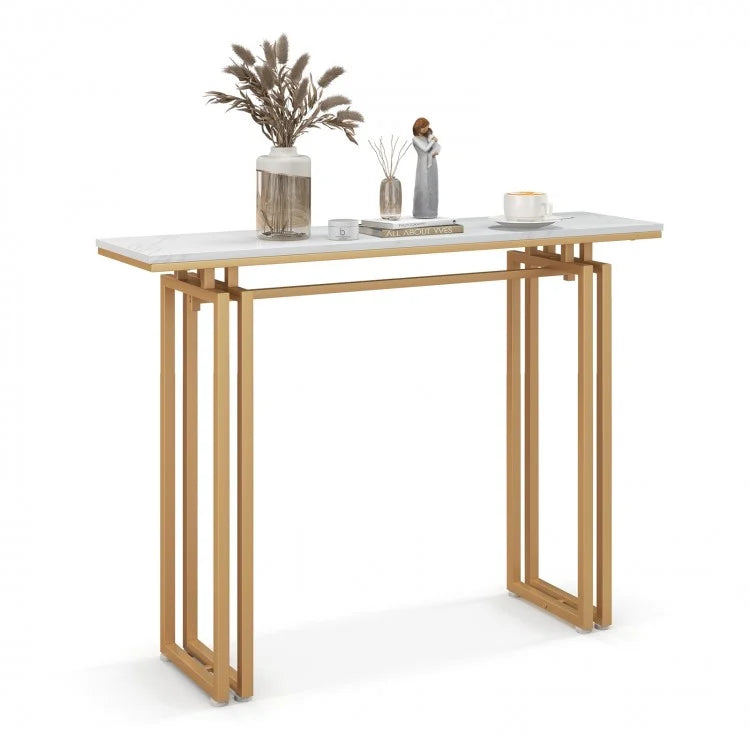 43.5 Inch Artificial Marble Entryway Console Table with Heavy Duty Metal Frame