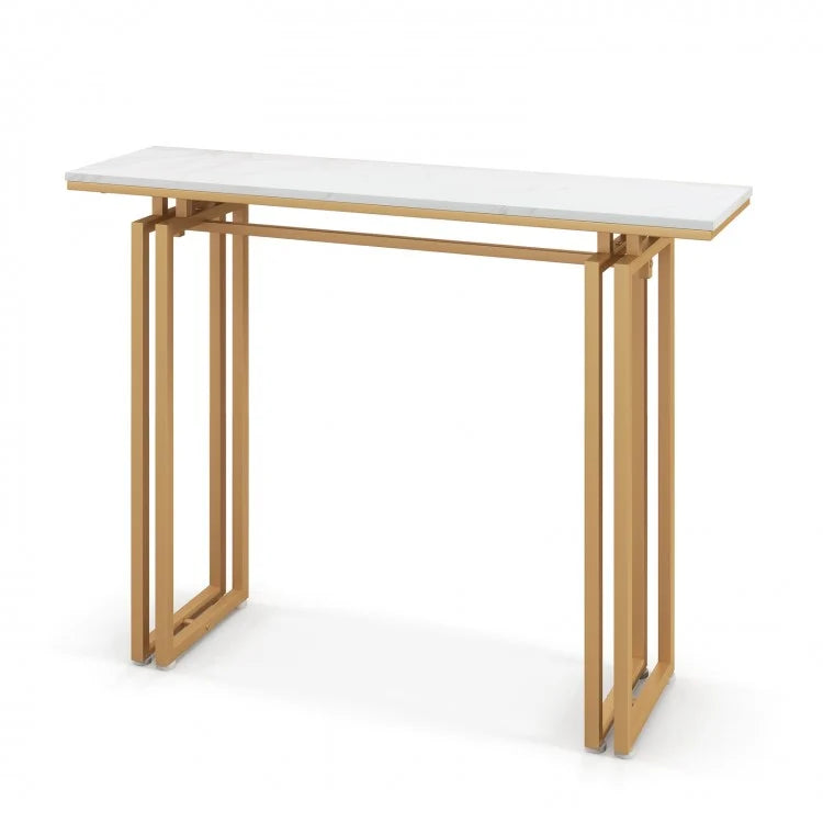 43.5 Inch Artificial Marble Entryway Console Table with Heavy Duty Metal Frame