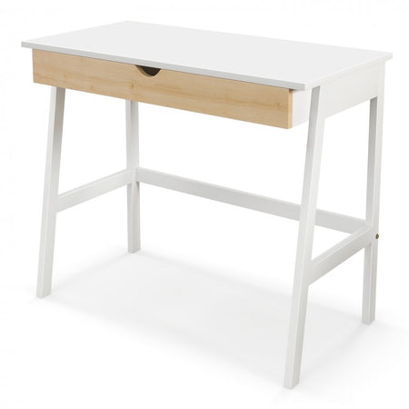 White Desk with Natural Color Drawers - Computer Desk Ideal for Bedroom, Study, and Dormitory