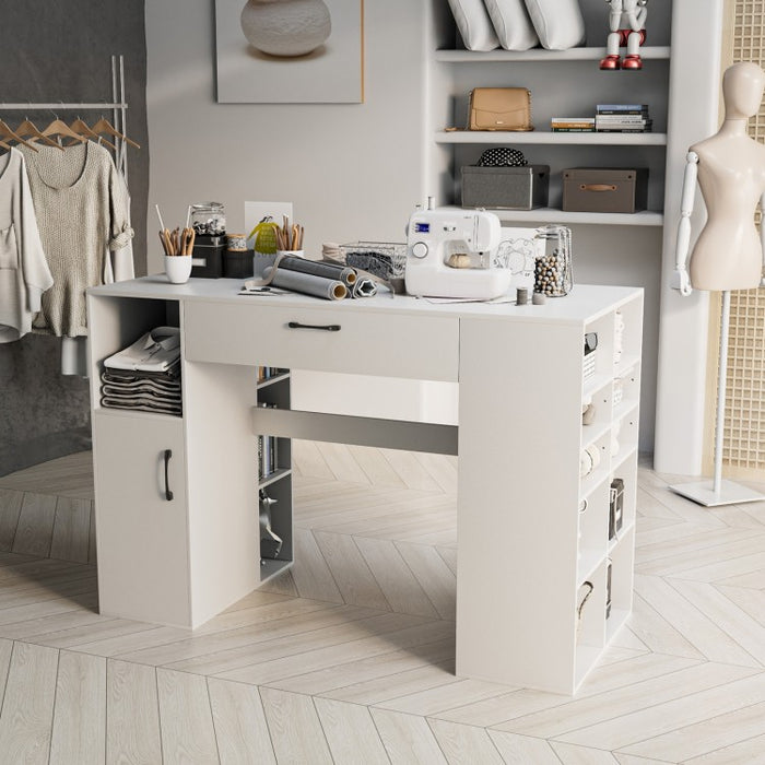 White Office Computer Desk with Adjustable Shelving and Drawers