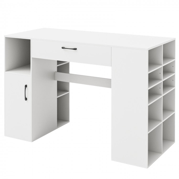 White Office Computer Desk with Adjustable Shelving and Drawers
