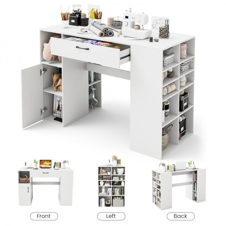 White Office Computer Desk with Adjustable Shelving and Drawers