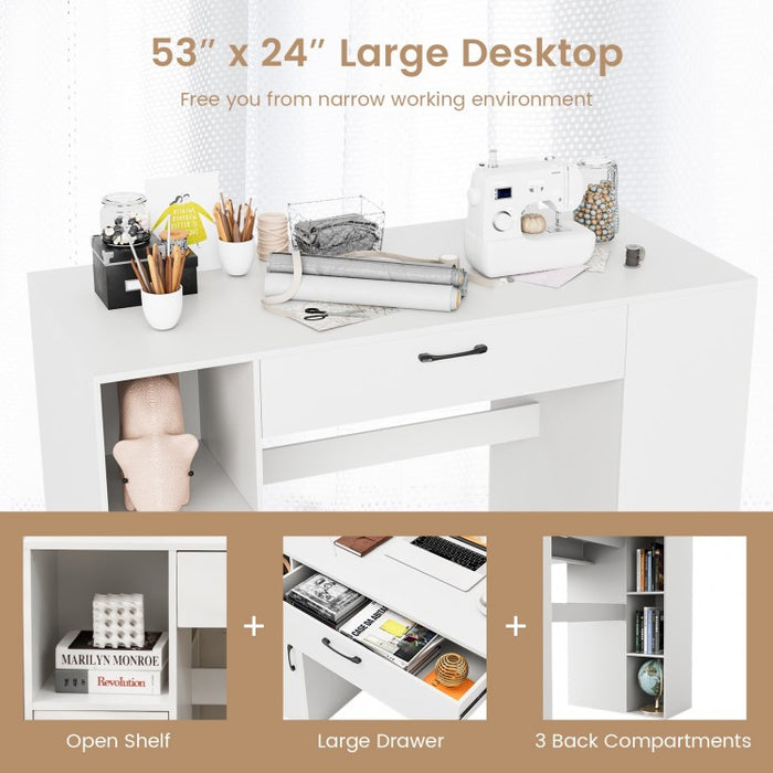 White Office Computer Desk with Adjustable Shelving and Drawers
