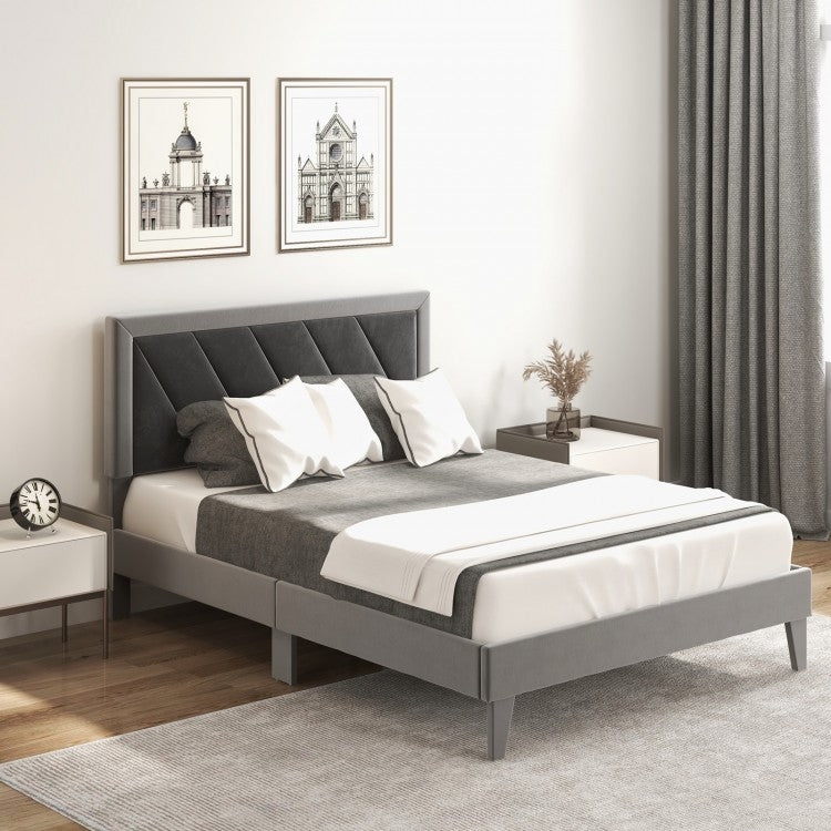 Modern Minimalist Grey Padded Headboard Platform Bed