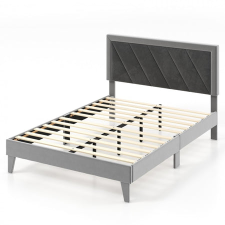 Modern Minimalist Grey Padded Headboard Platform Bed