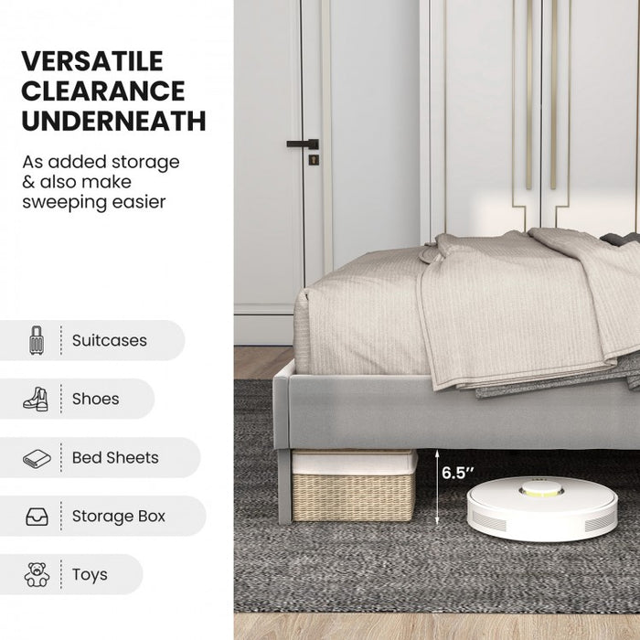 Modern Minimalist Grey Padded Headboard Platform Bed
