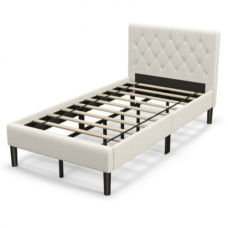 Costway Modern Minimalist Beige Tufted Headboard Platform Bed