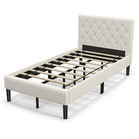 Costway Modern Minimalist Beige Tufted Headboard Platform Bed