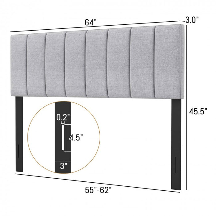 Modern Minimalist Gray Adjustable Width Padded Headboard