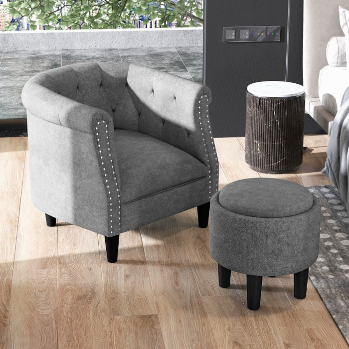 Modern Gray Sofa Armchair with Storage Ottoman