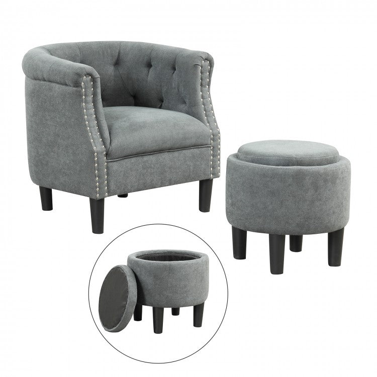 Modern Gray Sofa Armchair with Storage Ottoman