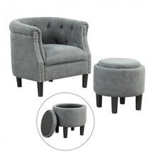 Load image into Gallery viewer, Modern Gray Sofa Armchair with Storage Ottoman
