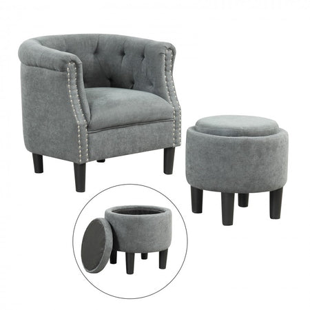 Modern Gray Sofa Armchair with Storage Ottoman