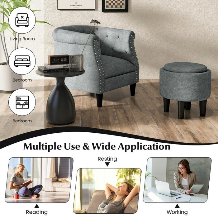 Modern Gray Sofa Armchair with Storage Ottoman