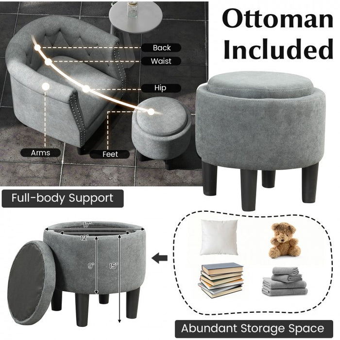 Modern Gray Sofa Armchair with Storage Ottoman