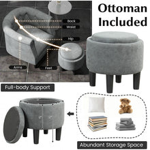 Load image into Gallery viewer, Modern Gray Sofa Armchair with Storage Ottoman
