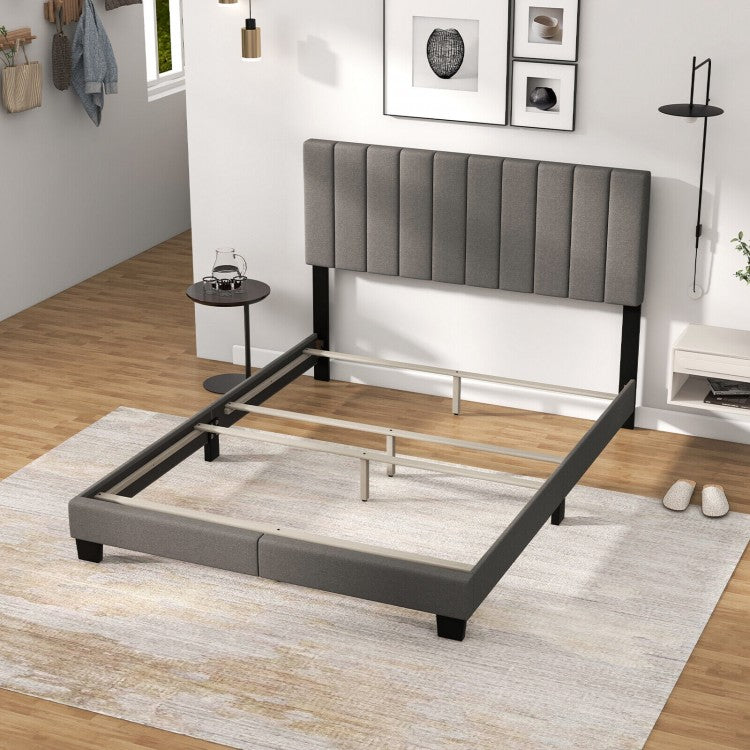 Modern Minimalist Gray Linen Padded Headboard Bed Frame