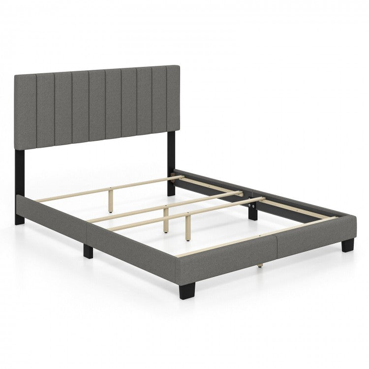 Modern Minimalist Gray Linen Padded Headboard Bed Frame