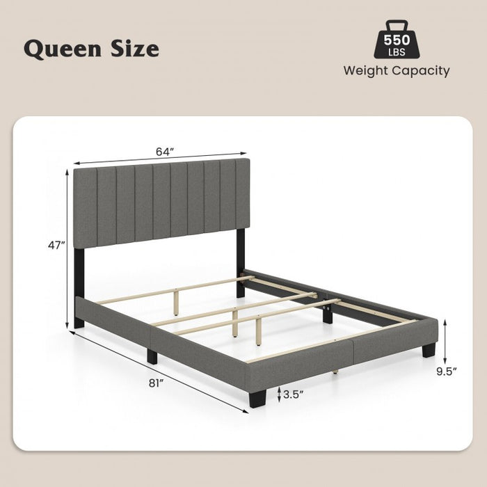 Modern Minimalist Gray Linen Padded Headboard Bed Frame