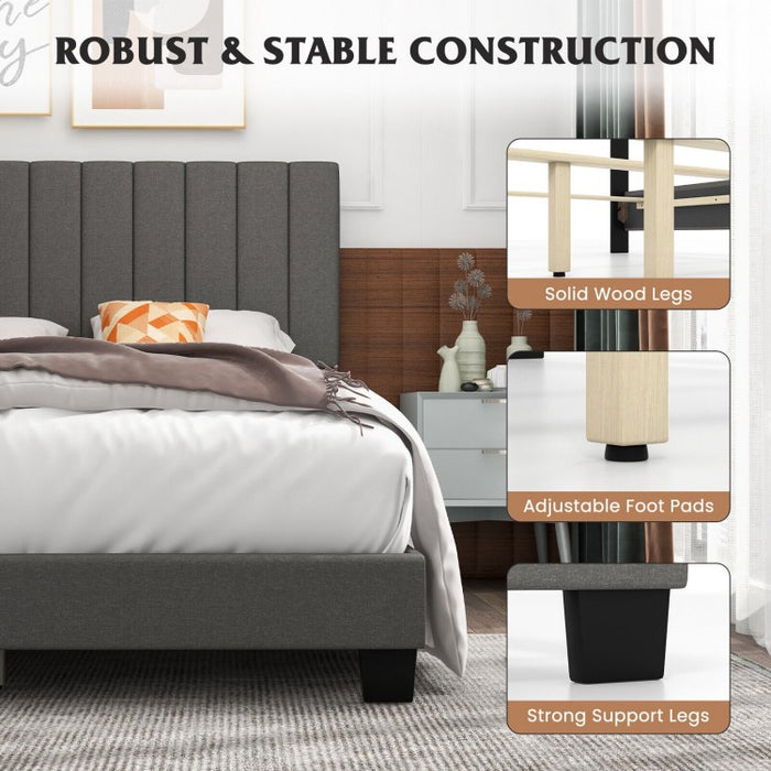 Modern Minimalist Gray Linen Padded Headboard Bed Frame
