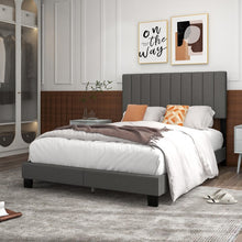 Load image into Gallery viewer, Modern Minimalist Gray Linen Padded Headboard Bed Frame
