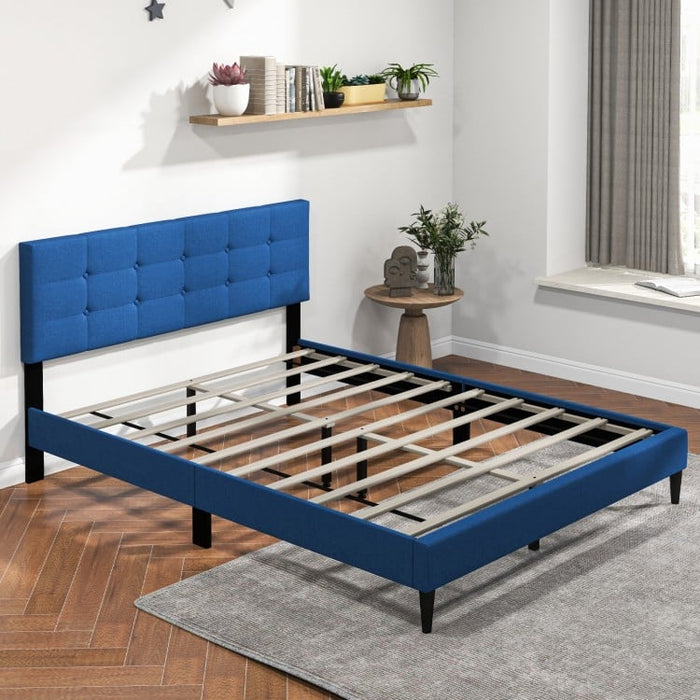 Modern Minimalist Solid Wood Platform Bed with Soft Padded Headboard