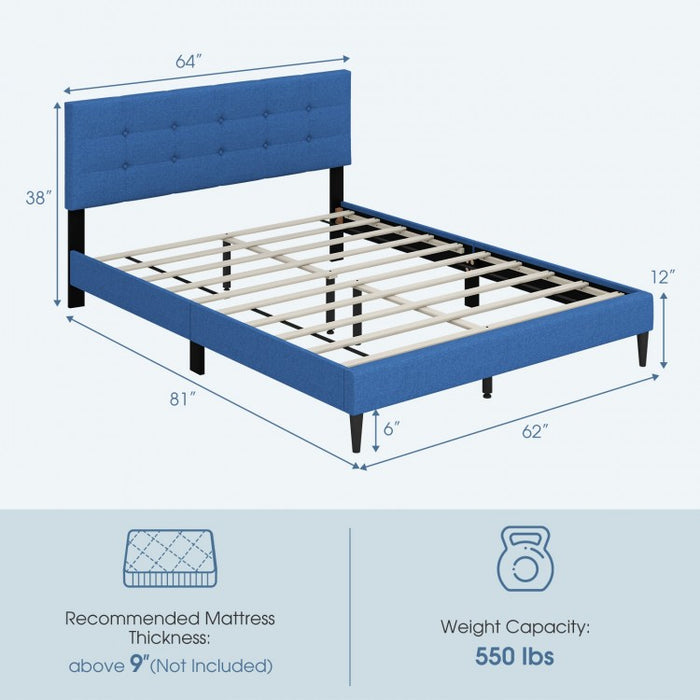 Modern Minimalist Solid Wood Platform Bed with Soft Padded Headboard