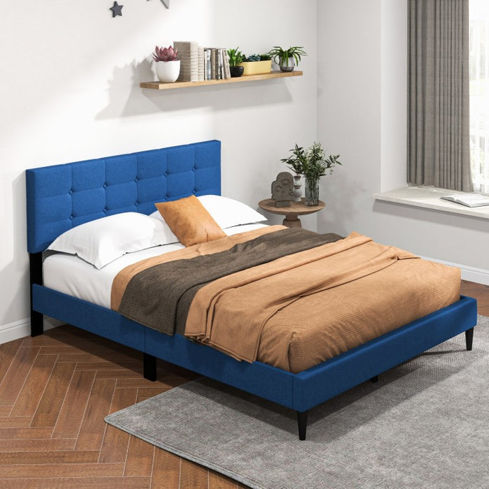 Modern Minimalist Solid Wood Platform Bed with Soft Padded Headboard