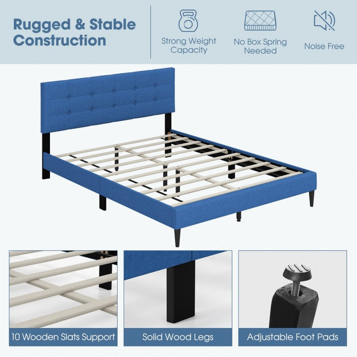 Modern Minimalist Solid Wood Platform Bed with Soft Padded Headboard