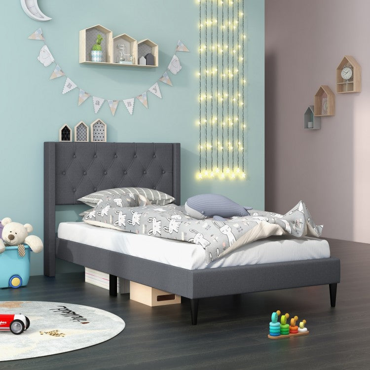 Minimalist Bedroom Platform Bed with Soft Padded Headboard