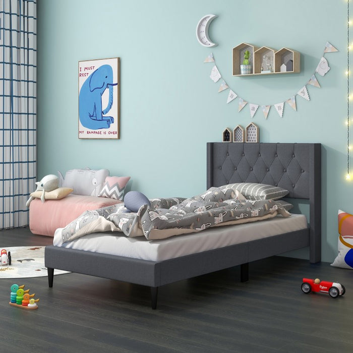 Minimalist Bedroom Platform Bed with Soft Padded Headboard
