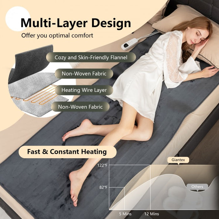 Gray Portable Adjustable Temperature Electric Heated Mattress Pad