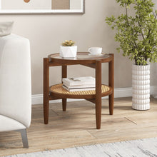 Load image into Gallery viewer, Costway Wooden Round Side Tables with Tempered Glass Top - Suitable for Bedroom
