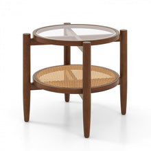 Load image into Gallery viewer, Costway Wooden Round Side Tables with Tempered Glass Top - Suitable for Bedroom
