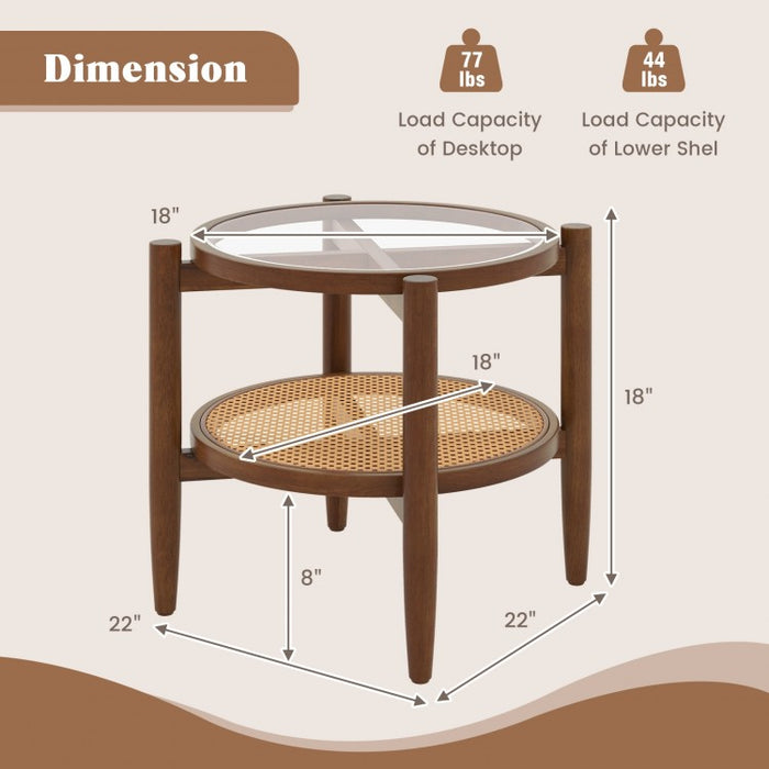 Costway Wooden Round Side Tables with Tempered Glass Top - Suitable for Bedroom