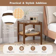 Load image into Gallery viewer, Costway Wooden Round Side Tables with Tempered Glass Top - Suitable for Bedroom
