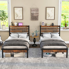 Load image into Gallery viewer, Costway Industrial Style Headboard with Built-in Outlets Retro Bed Frame

