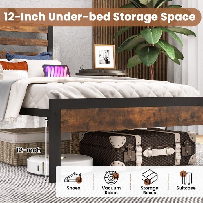 Costway Industrial Style Headboard with Built-in Outlets Retro Bed Frame