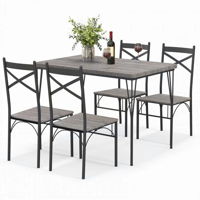 Modern Gray 5-Piece Dining Table and Chairs Set - Suitable for Kitchen and Restaurant