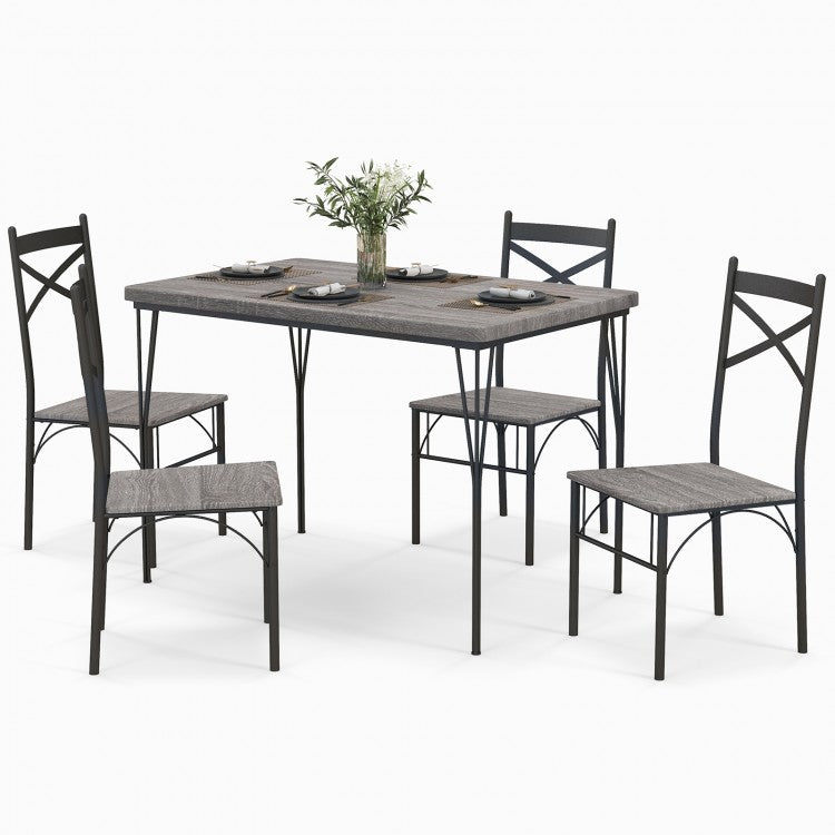 Modern Gray 5-Piece Dining Table and Chairs Set - Suitable for Kitchen and Restaurant