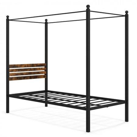 Vintage Industrial-Style Metal Bed Frame with Canopy