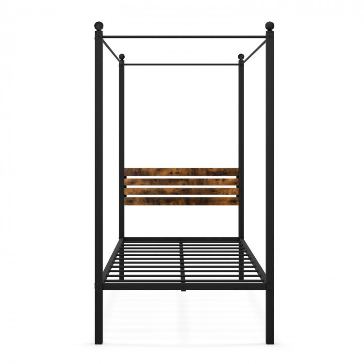 Vintage Industrial-Style Metal Bed Frame with Canopy