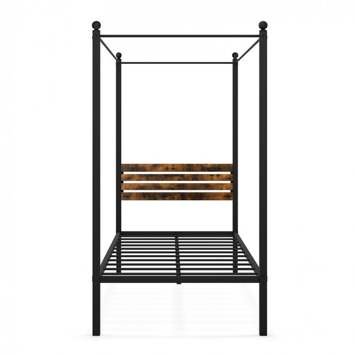 Vintage Industrial-Style Metal Bed Frame with Canopy