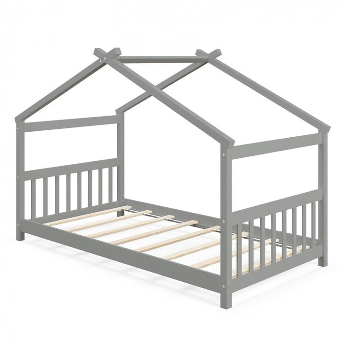 Solid Wood Children's Bunk Bed with Roof Structure