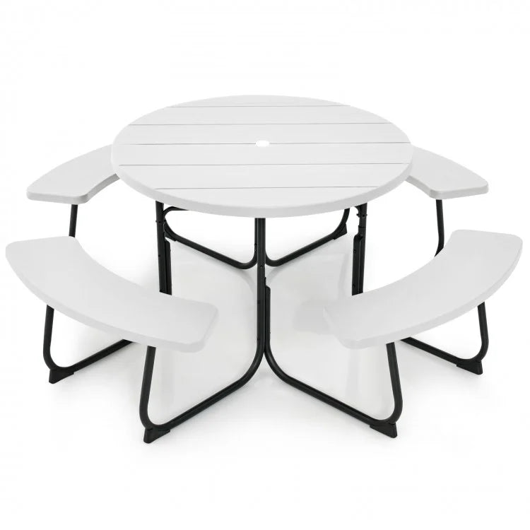 Costway Outdoor Modern Round Dining Table for 8 with Curved Seats - Suitable for Backyard and Garden