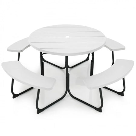 Costway Outdoor Modern Round Dining Table for 8 with Curved Seats - Suitable for Backyard and Garden