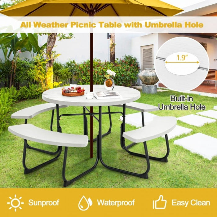 Costway Outdoor Modern Round Dining Table for 8 with Curved Seats - Suitable for Backyard and Garden