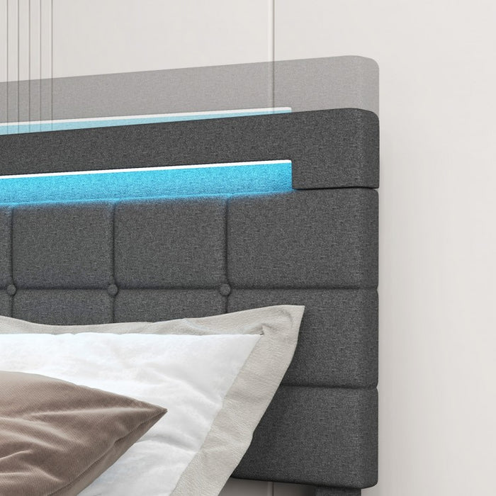 Modern Minimalist Bed Frame with USB Headboard, Drawers and LED Lights