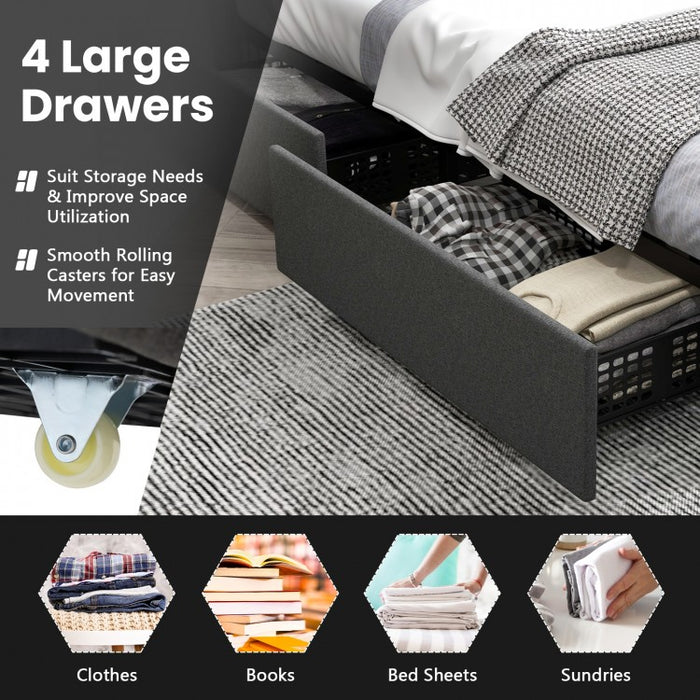 Modern Minimalist Bed Frame with USB Headboard, Drawers and LED Lights