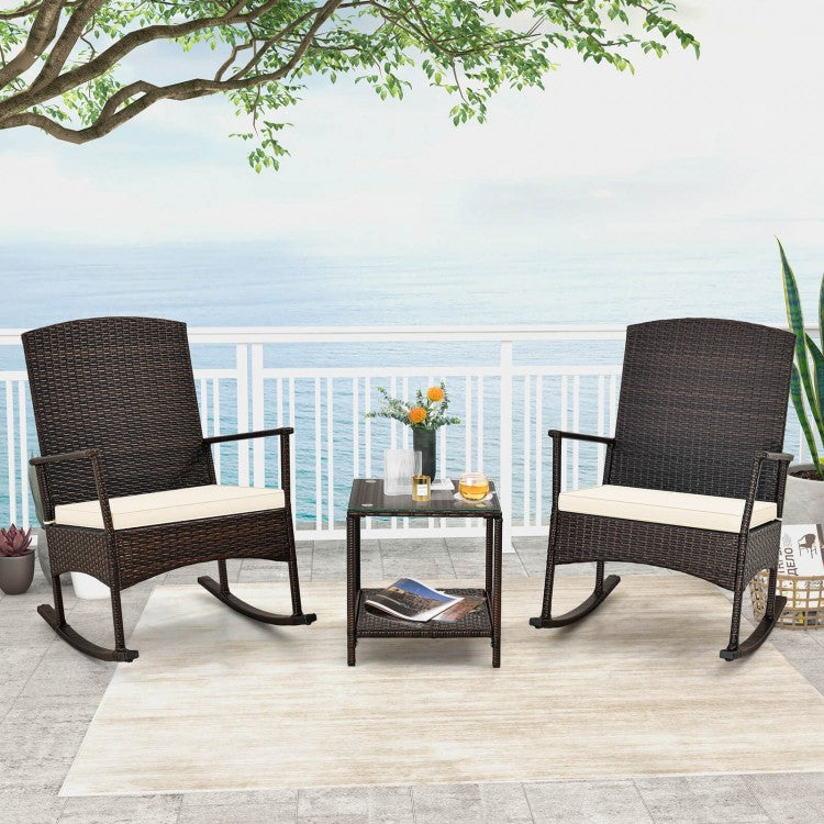 3-Piece Patio Rocking Chair and Coffee Table Set for Outdoor Garden